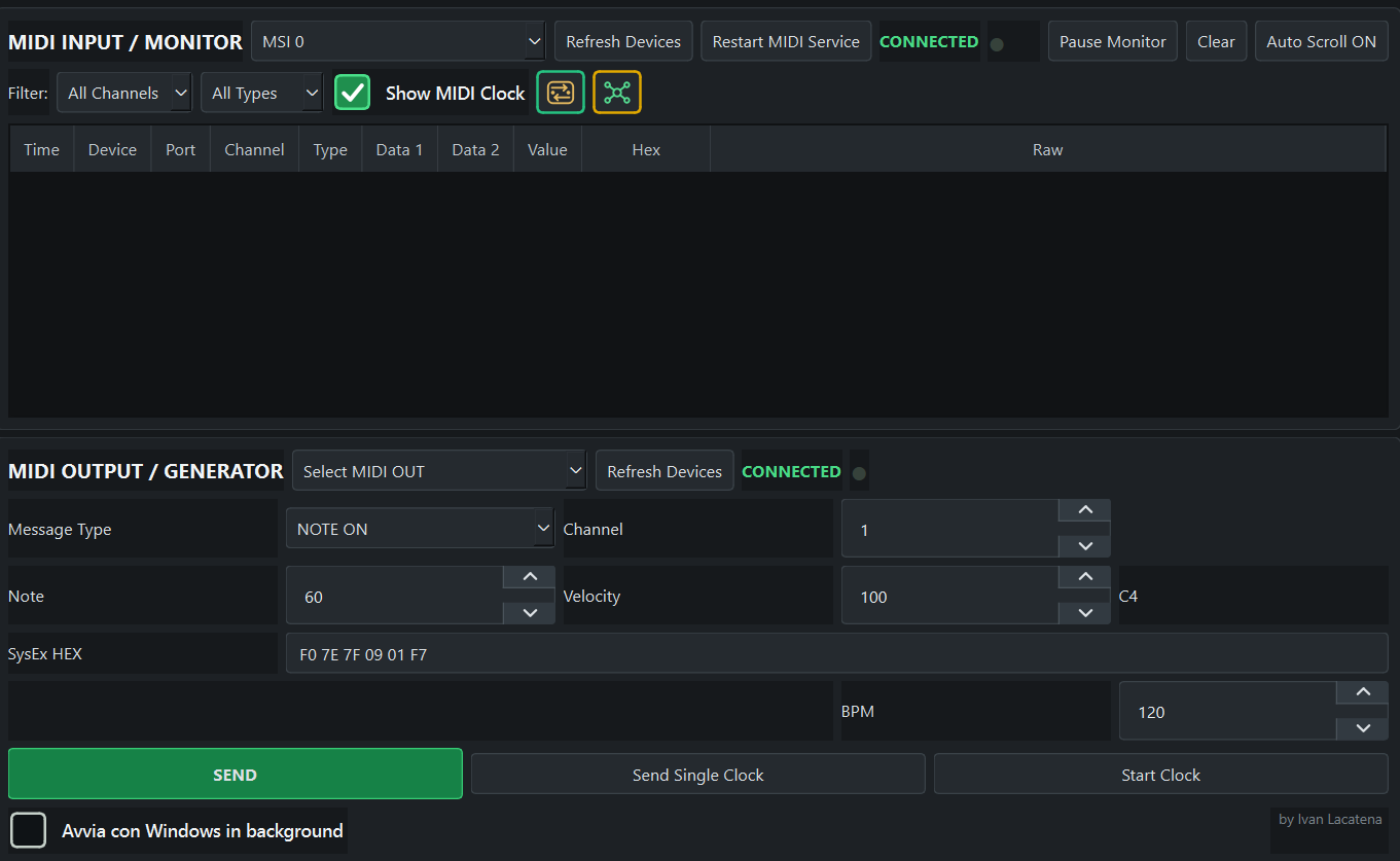 Interfaccia reale di LI MIDI Monitor Network